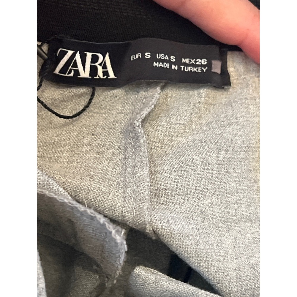 Zara Womens Gray Tailored Straight Leg Pants Elastic Waist Side Slit Size Small - Picture 7 of 7